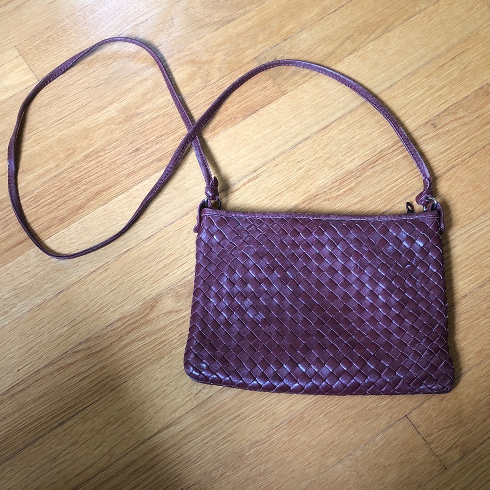 Woven Leather Crossbody Bag - burgundy